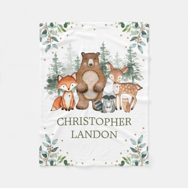 Couverture Polaire Aquarelle verte Forêt forestière Boy Nursery (Devant)