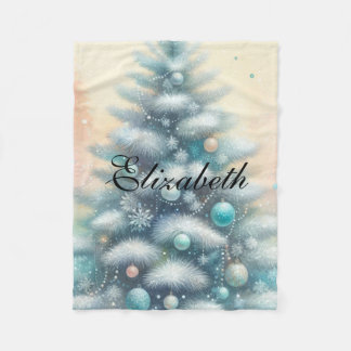 Couverture Polaire Aquarelle vintage Arbre de Noël et ornements