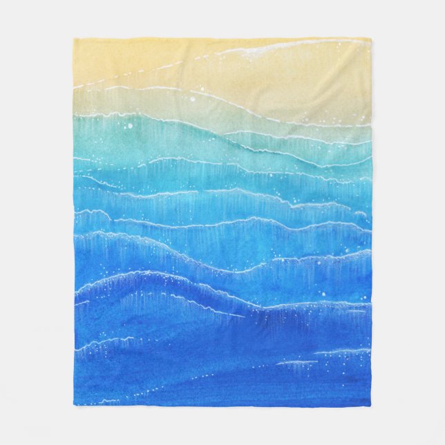 Couverture Polaire Aquarelle vue mer et plage. (Devant)