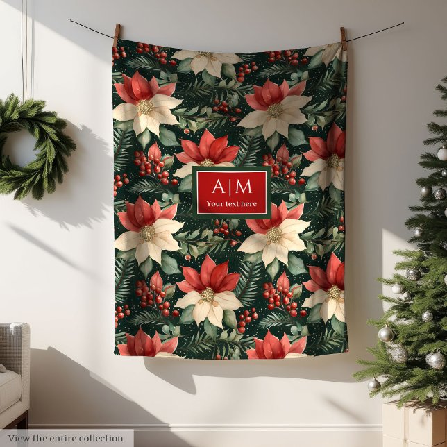 Couverture Polaire Aquarelle Whimsal couleur rouge profond enveloppem (Whimsical watercolor deep red green Christmas wrap Fleece Blanket)