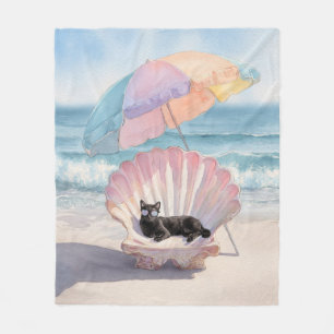 Couverture Polaire Aquarelle Whimsical Cat Beach Blanket