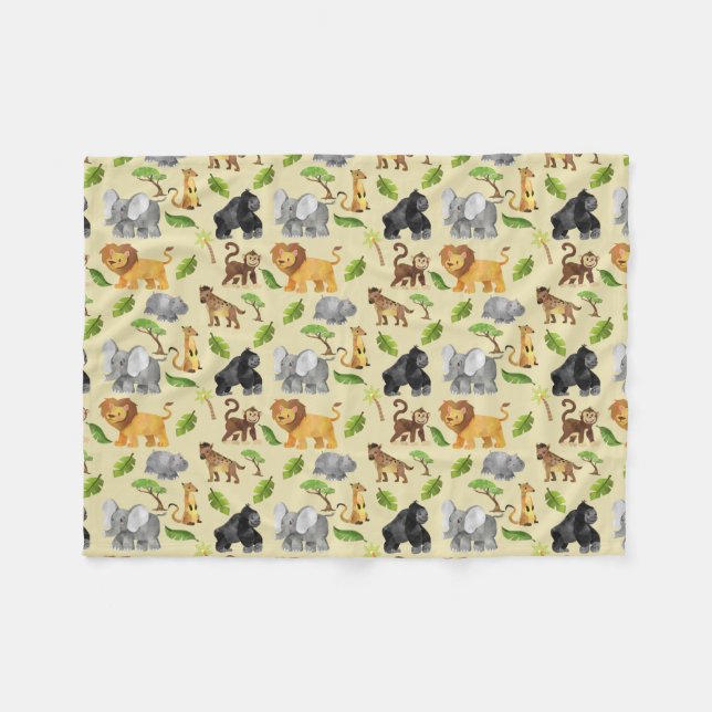 Couverture Polaire Aquarelle Wild Animal Safari Jungle Motif (Devant (Horizontal))