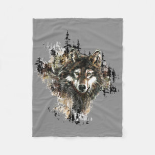 Couverture Polaire Aquarelle Wolf Mountain Art animal