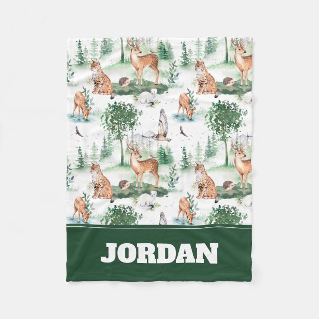 Couverture Polaire Aquarelle Woodland Baby Motif animal (Devant)