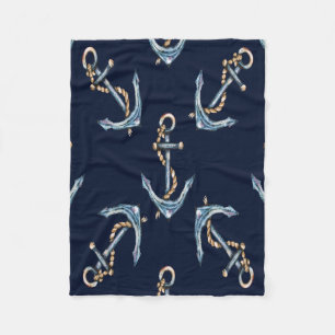 Couverture Polaire Aquarelles Ancres Bleu Marine  