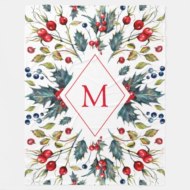 Couverture Polaire Aquarelles monogramme de Noël (Devant)