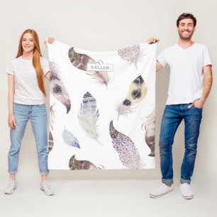 Couverture Polaire Aquarelles motif de plumes tribales