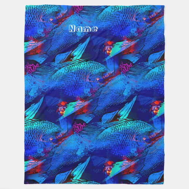 Couverture Polaire Aquarium Fish Jouer Motif en Aqua Vivid Blue (Devant)