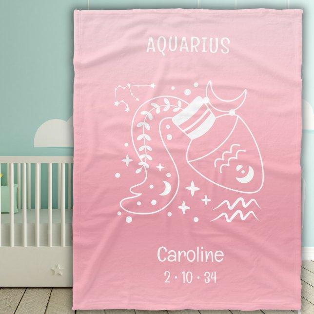Couverture Polaire Aquarius Zodiac Star Nom Birthdate Pink Baby (Créateur téléchargé)