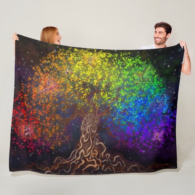Couverture Polaire Arbre arc-en-ciel Blanche polaire (En situation)