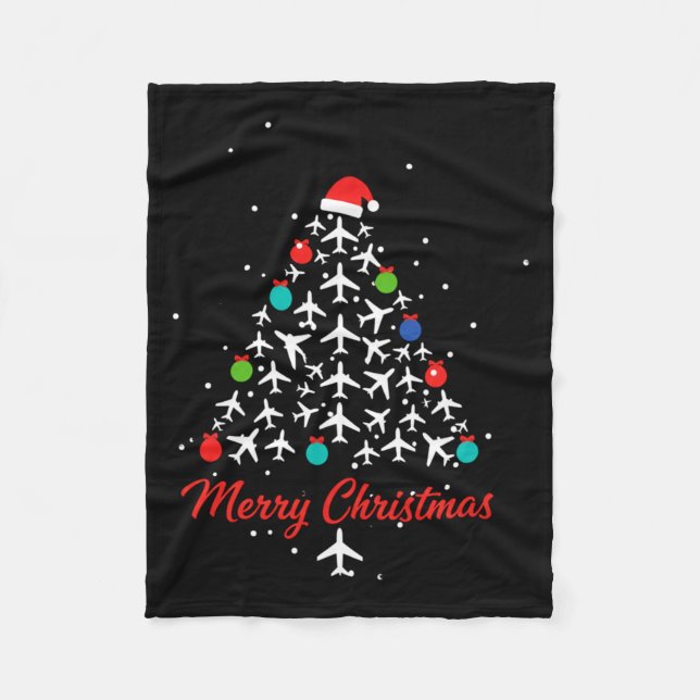 Couverture Polaire Arbre d'avion de Noël Joyeux Noël Beaucoup Voyage (Devant)