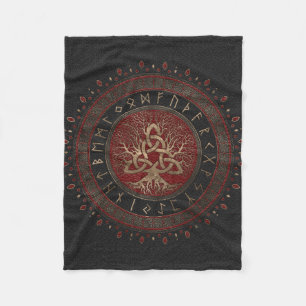 Couverture Polaire Arbre de la vie avec le cuir rouge noir de