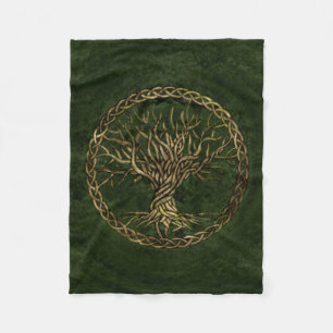 Couverture Polaire Arbre de la vie - Yggdrasil - vert et or