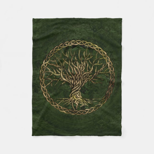 Couverture Polaire Arbre de la vie - Yggdrasil - vert et or (Devant)