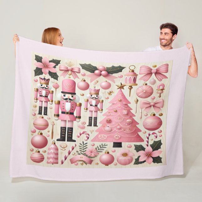 Couverture Polaire Arbre de Noël Casse-Noisette Rose  (En situation)