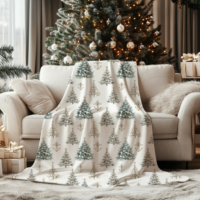 Couverture Polaire Arbre de Noël Côtiers Vacances  (Coastal Christmas Tree Blanket)