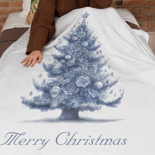 Couverture Polaire Arbre de Noël dans Delft Blue personnalisable (Créateur téléchargé)