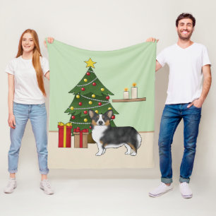 Couverture Polaire Arbre de Noël Pembroke Welsh Corgi Tricolore Noir