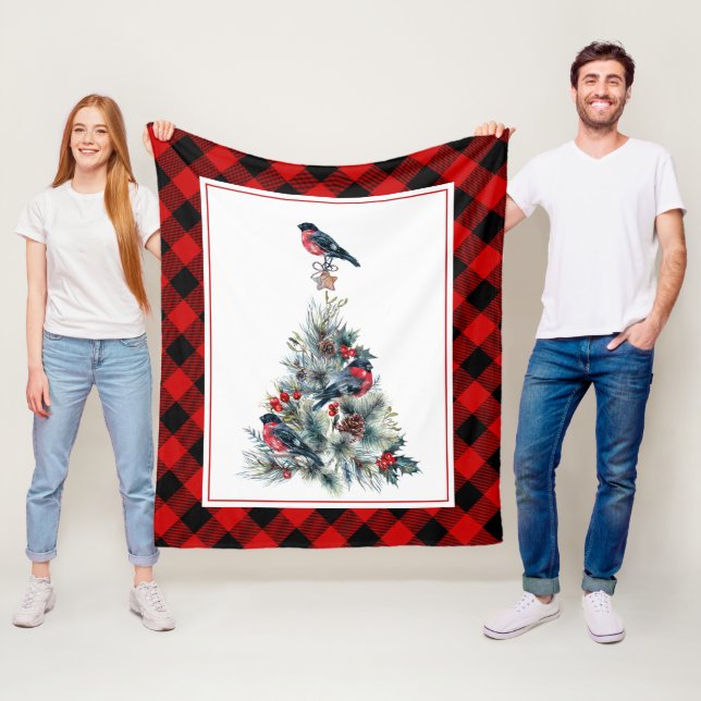 Couverture Polaire Arbre de Noël & Red Bullfinch (En situation)