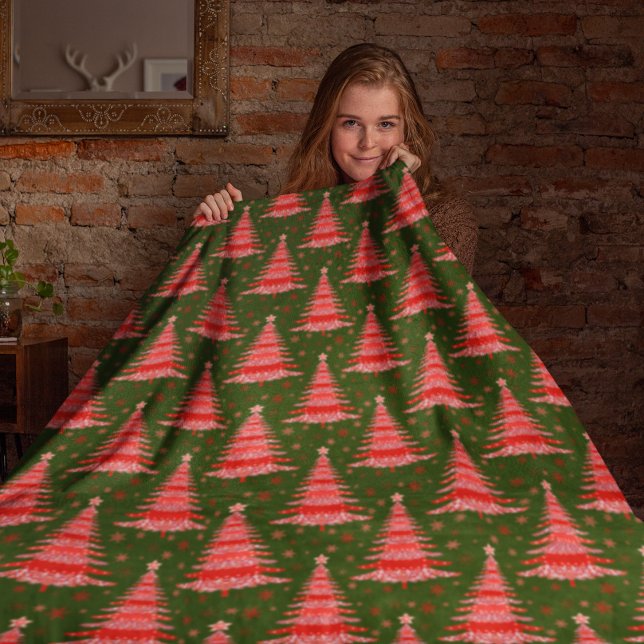 Couverture Polaire Arbre de Noël Rouge Vert Motif Design (Créateur téléchargé)