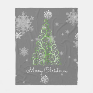 Couverture Polaire Arbre de Noël vert et couteaux de neige Blanche en