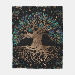 Couverture Polaire Arbre de vie - Ornement en or et marbre du Yggdras