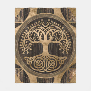 Couverture Polaire Arbre de vie - Yggdrasil - écorce en bois et or