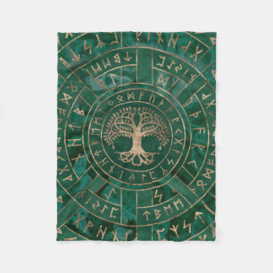 Couverture Polaire Arbre de vie - Yggdrasil et Futhark - Malachite