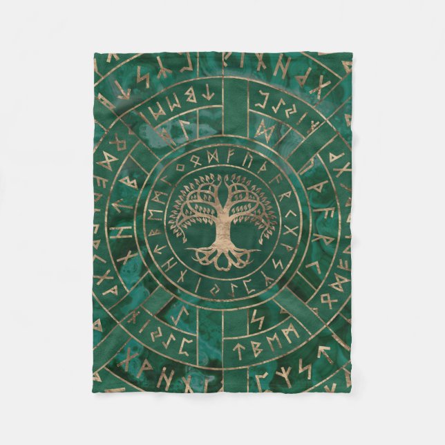 Couverture Polaire Arbre de vie - Yggdrasil et Futhark - Malachite (Devant)