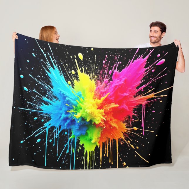 Couverture Polaire Arbre en poudre arc-en-ciel (En situation)