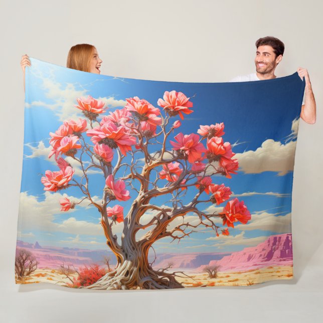 Couverture Polaire Arbre Fleur (En situation)