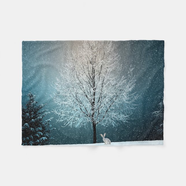 Couverture Polaire Arbre givré le soir (Devant (Horizontal))