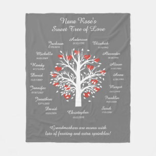 Couverture Polaire Arbre grand-mère (coeur), blanc/gris, 16 Noms/Dat