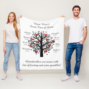 Couverture Polaire Arbre grand-mère (coeur), noir/blanc 8 noms et dat