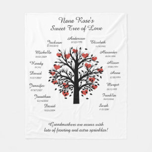 Couverture Polaire Arbre grand-mère (coeurs), noir/blanc, 15 noms/da