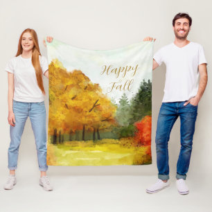 Couverture Polaire Arbres aquarelle d'automne avec texte personnalisa