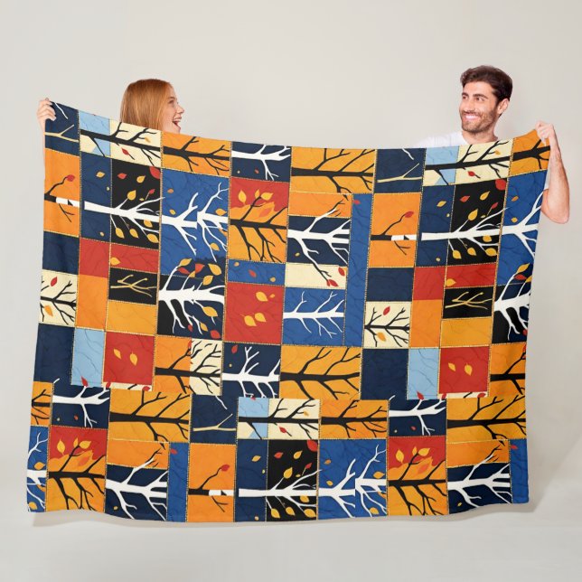 Couverture Polaire Arbres automnes Feuilles d'automne Couleurs Motif (En situation)