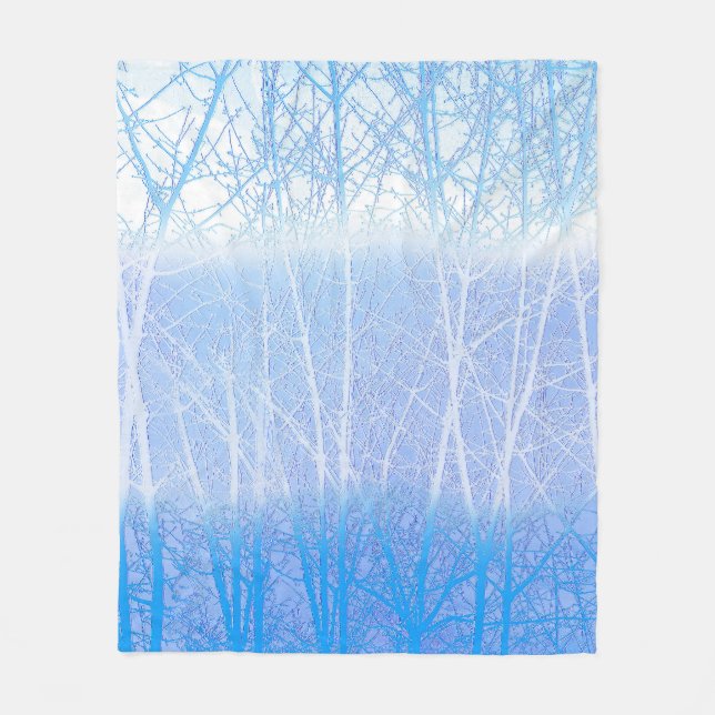 Couverture Polaire Arbres Brumeux Givrés Bleu Bébé (Devant)