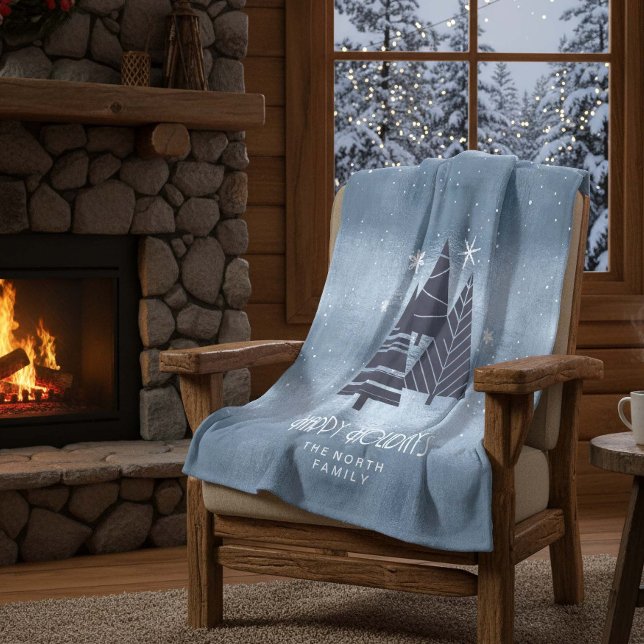 Couverture Polaire Arbres de Noël et flocons de neige Blue ID863 (Créateur téléchargé)