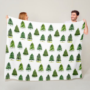Couverture Polaire Arbres de Noël motif Festif Vert aquarelle