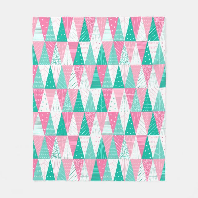 Couverture Polaire Arbres de Noël roses et Turquoises (Devant)