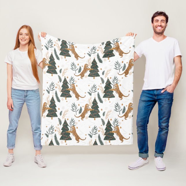 Couverture Polaire Arbres de Noël & tigres motif personnalisé arrière (En situation)
