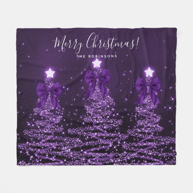 Couverture Polaire Arbres de Noël violets festifs aux nœuds (Devant (Horizontal))