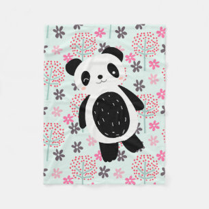 Couverture Polaire Arbres, fleurs et ours de panda