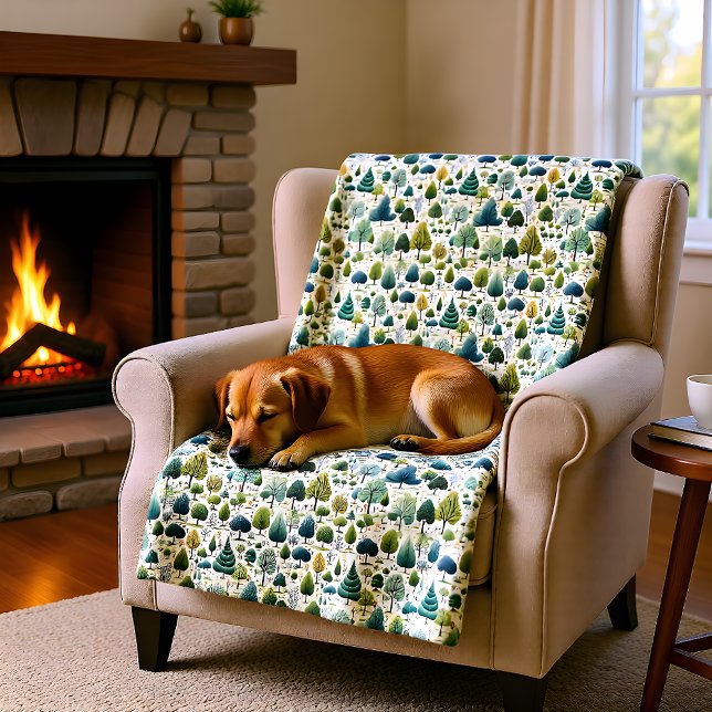 Couverture Polaire Arbres stylisés verts Illustration d'impression bo (Créateur téléchargé)