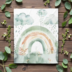 Couverture Polaire Arc-en-ciel aux teintes d'aquarelle verte