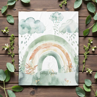Couverture Polaire Arc-en-ciel aux teintes d'aquarelle verte