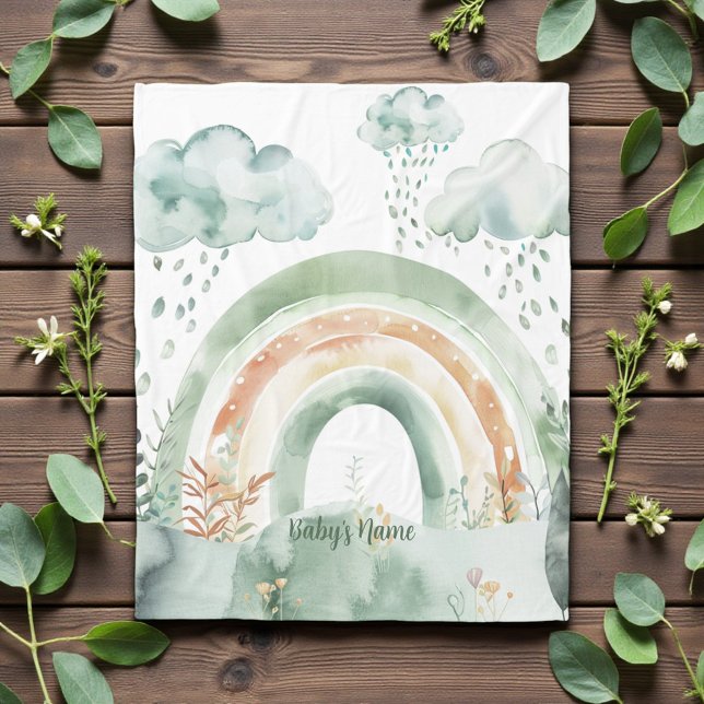 Couverture Polaire Arc-en-ciel aux teintes d'aquarelle verte (Créateur téléchargé)