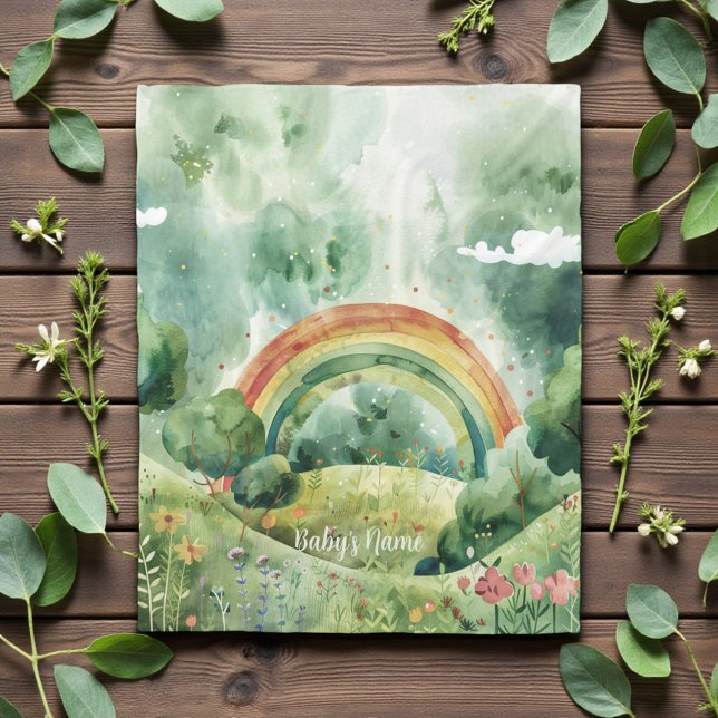 Couverture Polaire Arc-en-ciel aux teintes d'aquarelle verte (Créateur téléchargé)