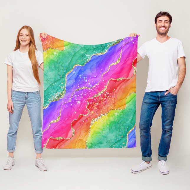 Couverture Polaire Arc-en-ciel brillant & Agate de paillettes fausses (En situation)